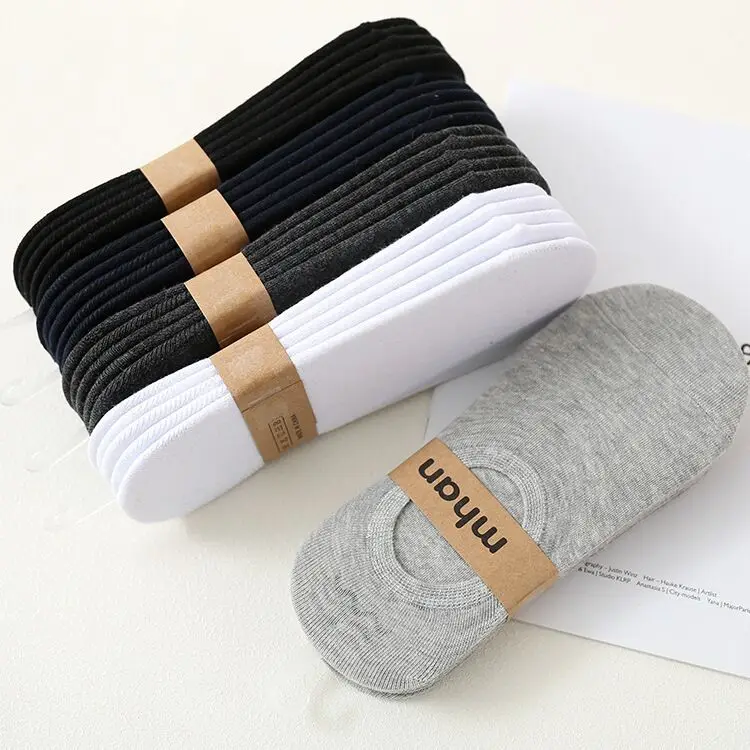 

Solid Color Plain Anti Slip Low Cut No Show Invisible Men Dress Socks, Black navy gray white