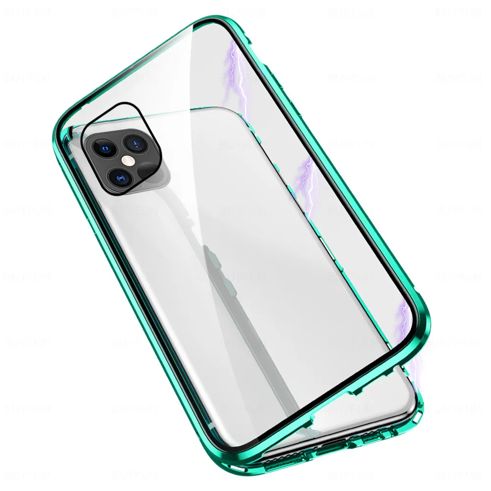 

For iPhone X Case Magnetic Adsorption Phone Case Metal Magnet Tempered Glass Cases For iPhone Xs Max Xr 8 7 6 Plus