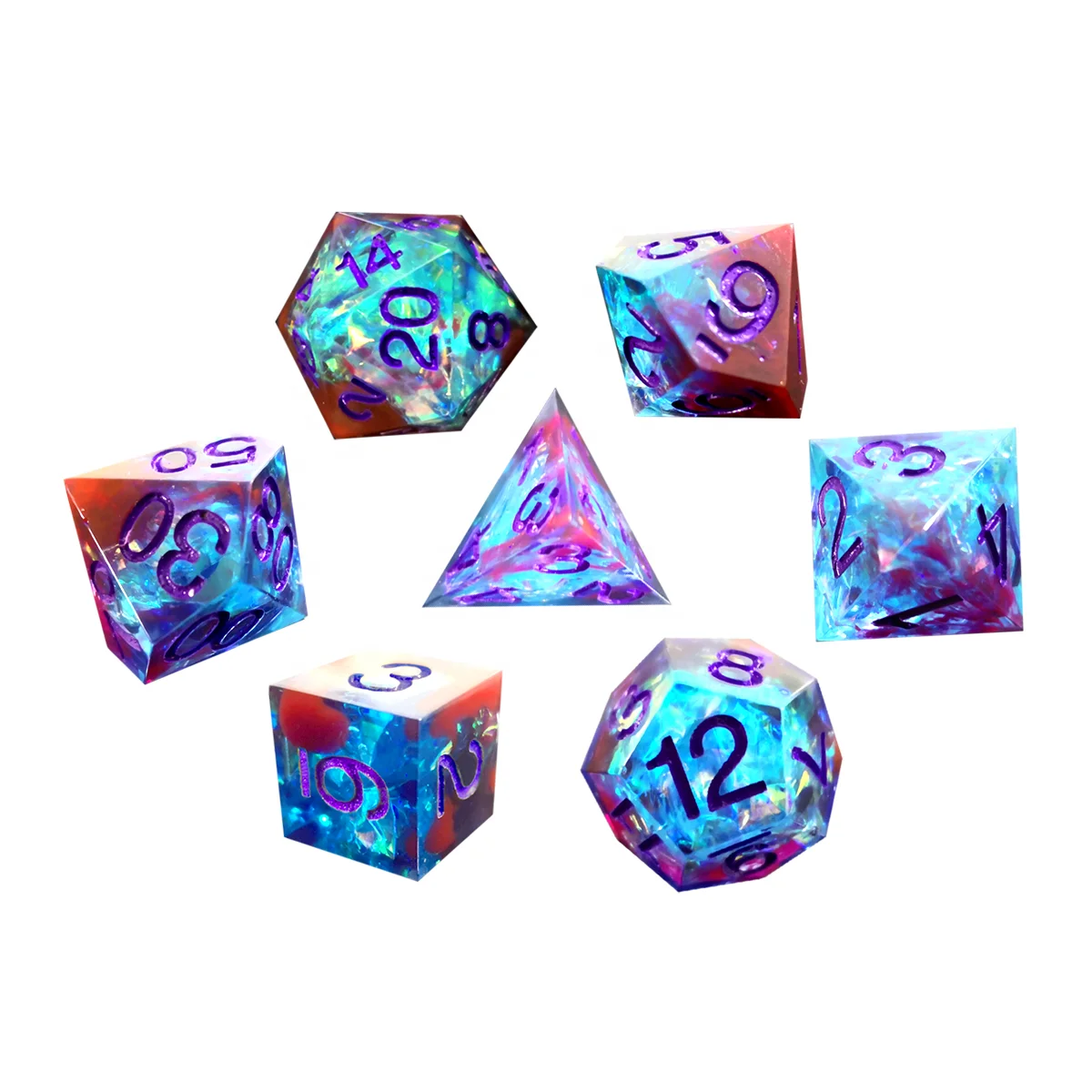 

Double Green Color Resin Polygon Polyhedral Sharp Edge Dice D4 D6 D8 D10 D12 D20 D% DND Set Custom For Ludo Board Game d&d
