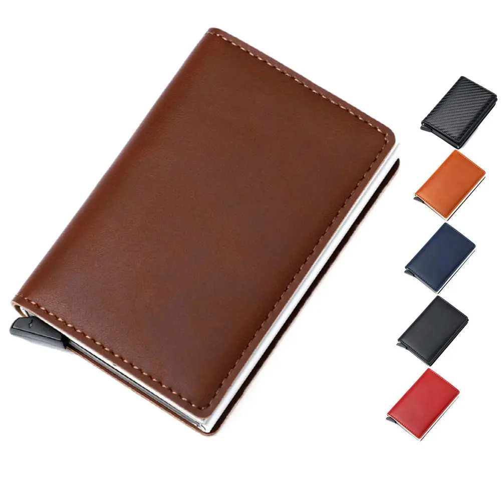 

Wholesale Pop Up PU Leather Automatic Aluminium Slim Minimalist Credit Card Holder RFID Blocking Men's Wallet