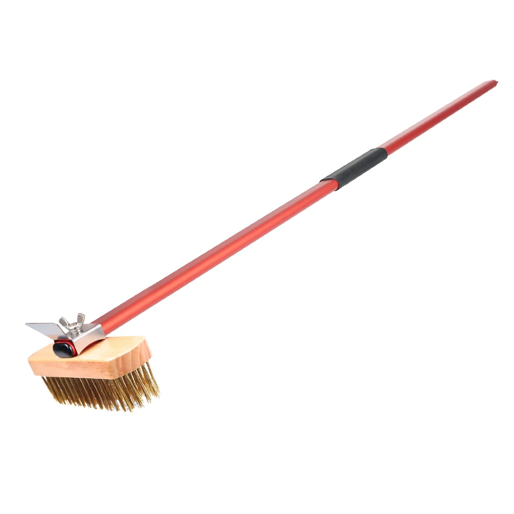Aluminium Alloy Handle Brass Bristle Pizza Oven Brush Detachable Long Handle Pizza Oven Cleaning Brush