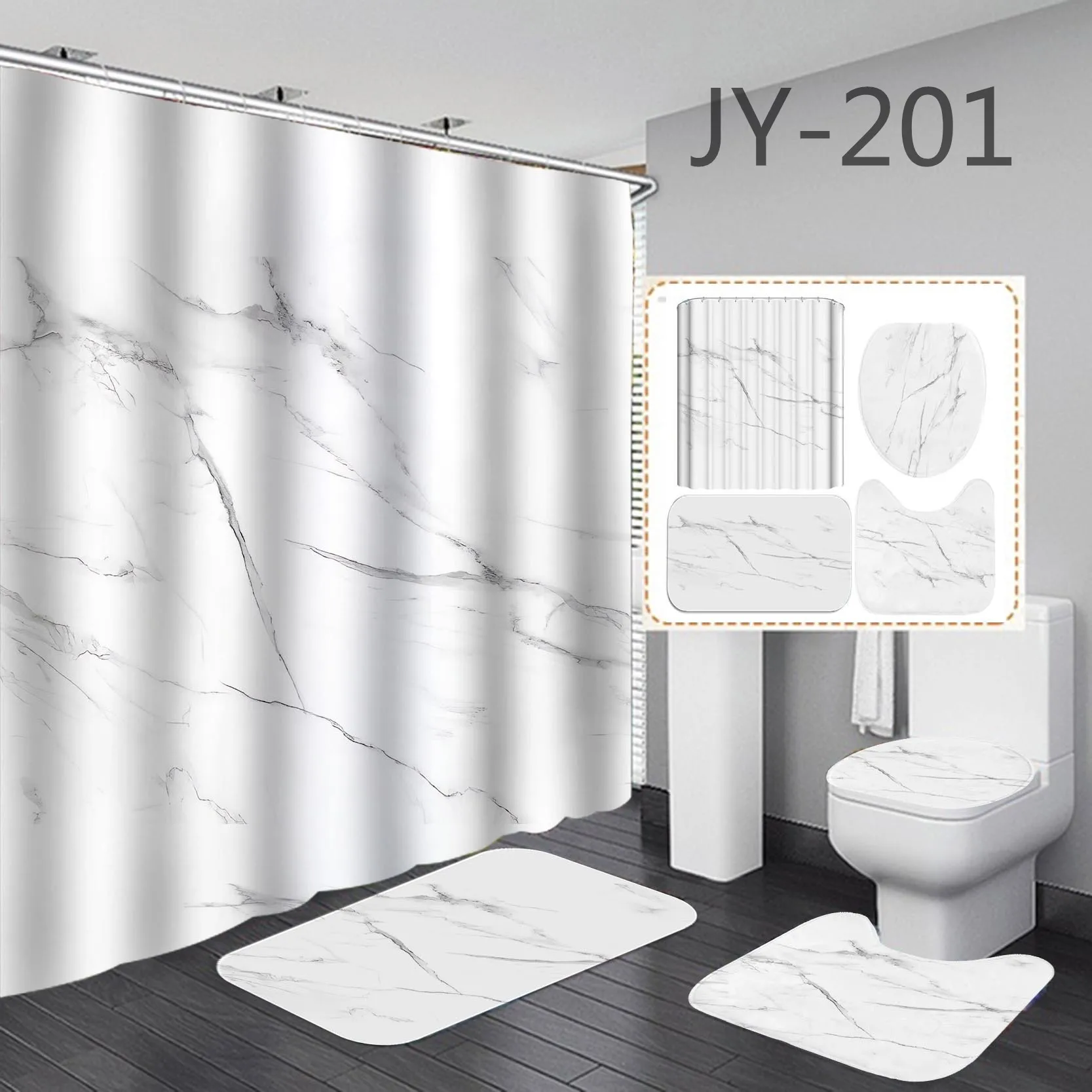 

Custom design 3d digital printed Simple style Marble shower curtain set