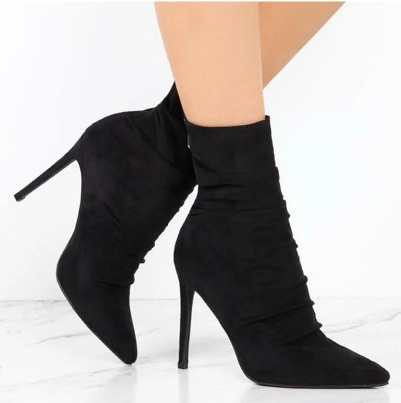 Sexy Soft Winter Middle Boots Ladies Zipper Thin High Heel Suede Boots