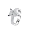 Manbu 925 sterling silver Luxury Dog head Dazzling Adjustable Dog ring with Clear cubic zirconia for women