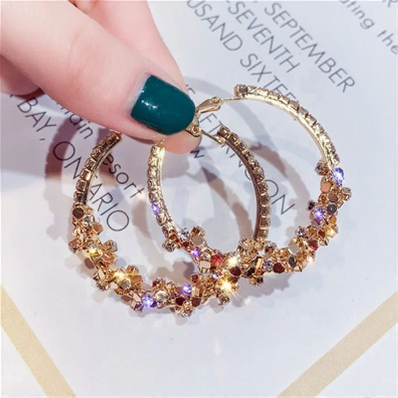 

Women Rhinestone Hoop Earrings Large Crystal Hoop Earrings, Gold/silver