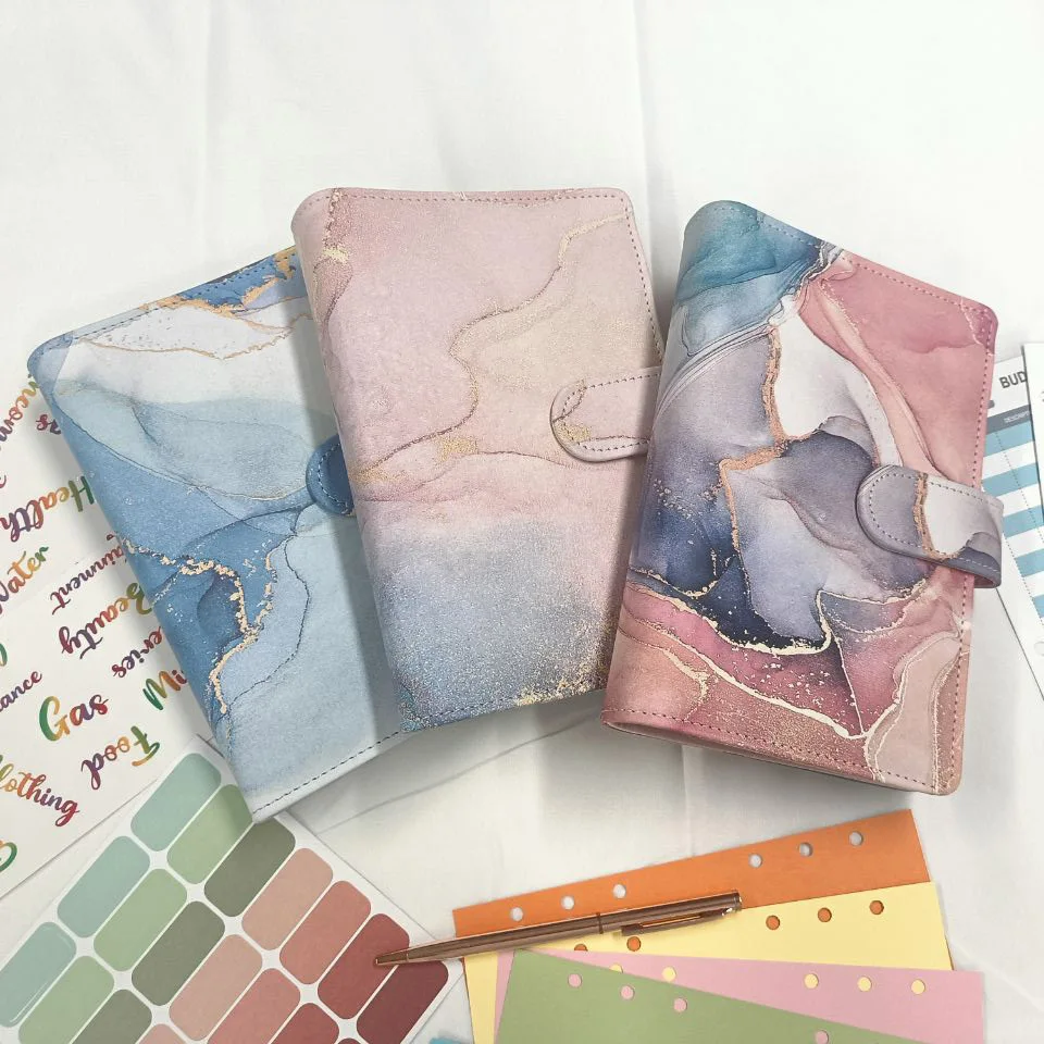 

wholesale custom mermaid binder business notebook pu leather notebook budget planner loose leaf 6 ring a6 budget binder planner