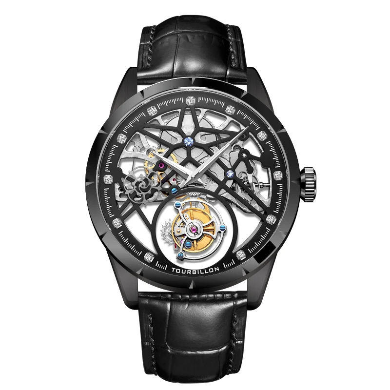 

Luxury Men's Skeleton Tourbillon Watch Original Sapphire Glass Manual Winding Movement Mechanical Wristwatch Luminous Clock