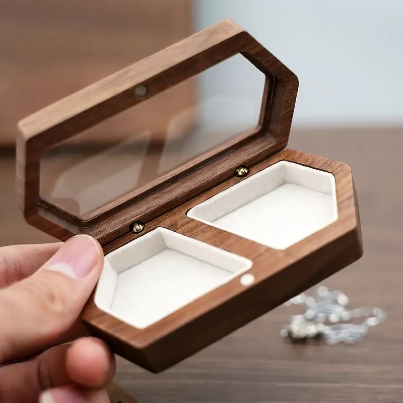 

Personalized Luxury Lacquer Walnut Small Velvet Wedding Wooden Ring Box Small Box For Jewelry