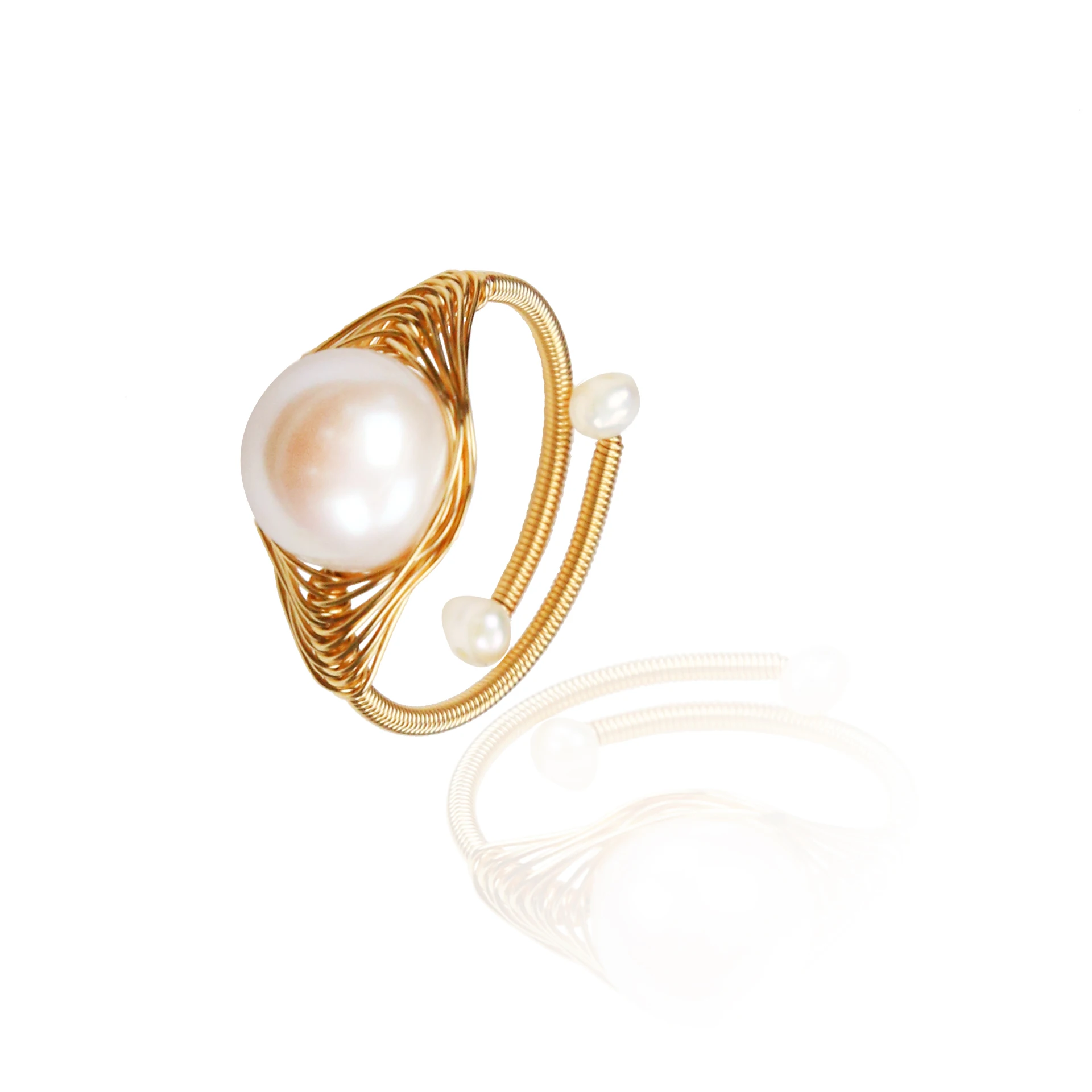 

925 Silver Plated Wire Wrapped Natural Freshwater Pearl Split Ring, Picture