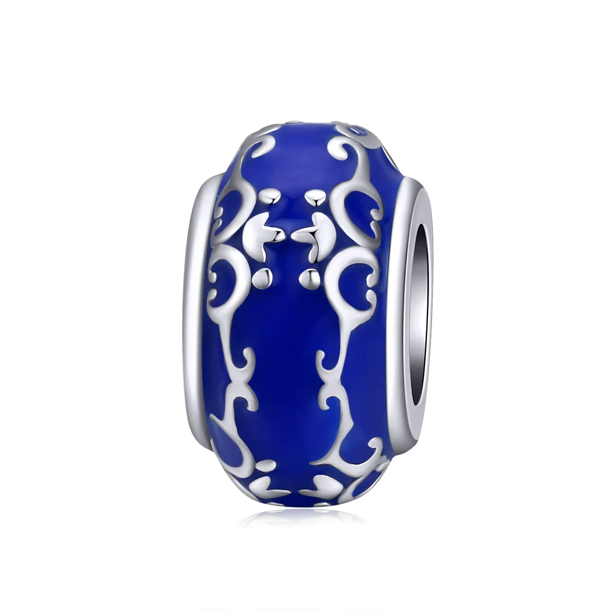 

BAMOER Blue Enamel Classical Pattern Beads Charm for Snake Bracelet & Bangle Real 925 Sterling Silver Fashion Jewelry BSC197