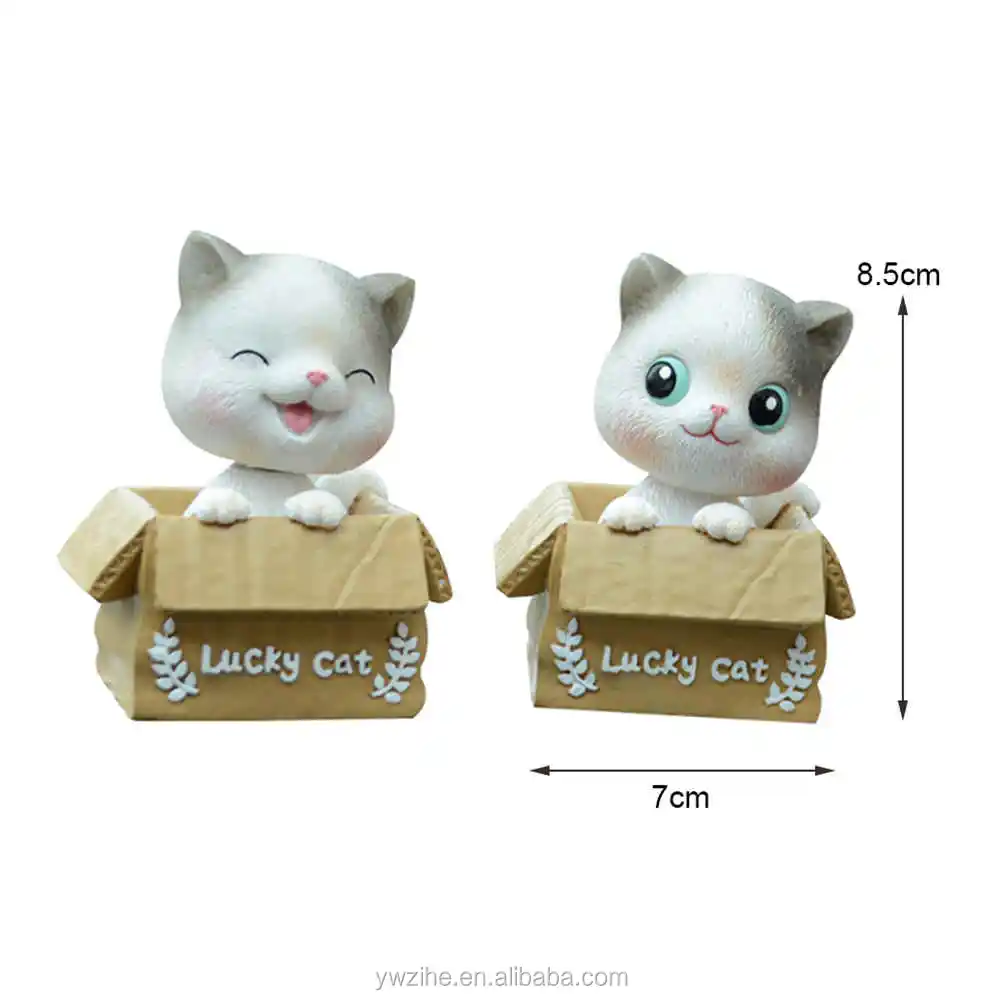 Cute Shaking Head Cat Car Ornament Resin Carton Lucky Kitten Doll ...