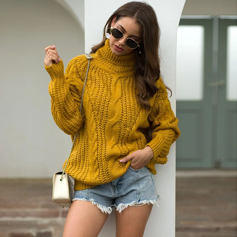 

Custom Printed 100% Acrylic Pullover Autumn And Winter Knitted Turtleneck Ladies Women Sweater