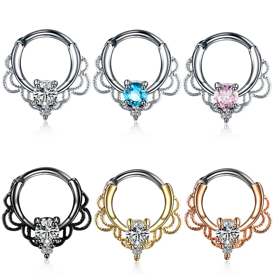 

Copper CZ Lace Nose Septum Hoop Rings Crystal Ear Helix Clicker Piercings Daith Rook Nariz Earring Septums Piercing Jewelry