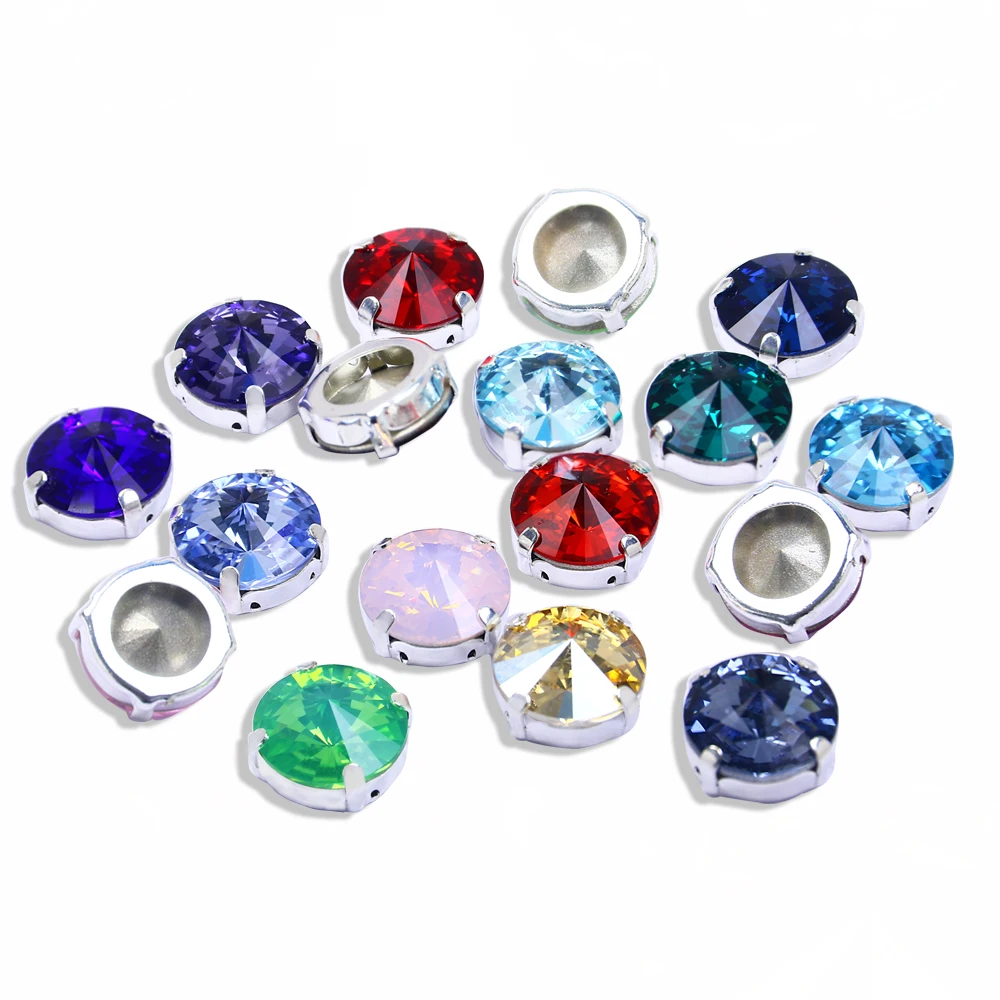 

10mm 12mm Rivoli Crystal Stones with Metal Claw Setting Sew on for Jewelry