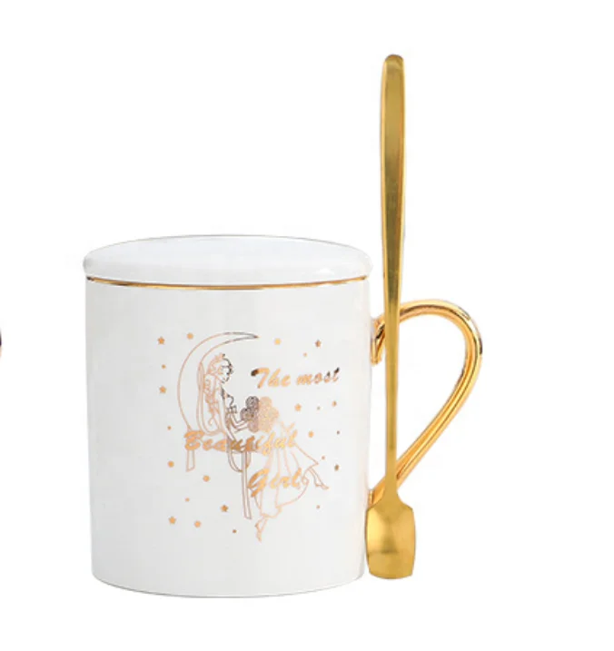 

Nordic Style Gold Handle Coffee Mug Porcelain Black White Couple Mug Ceramic Gold Handle Mugs Gift Set