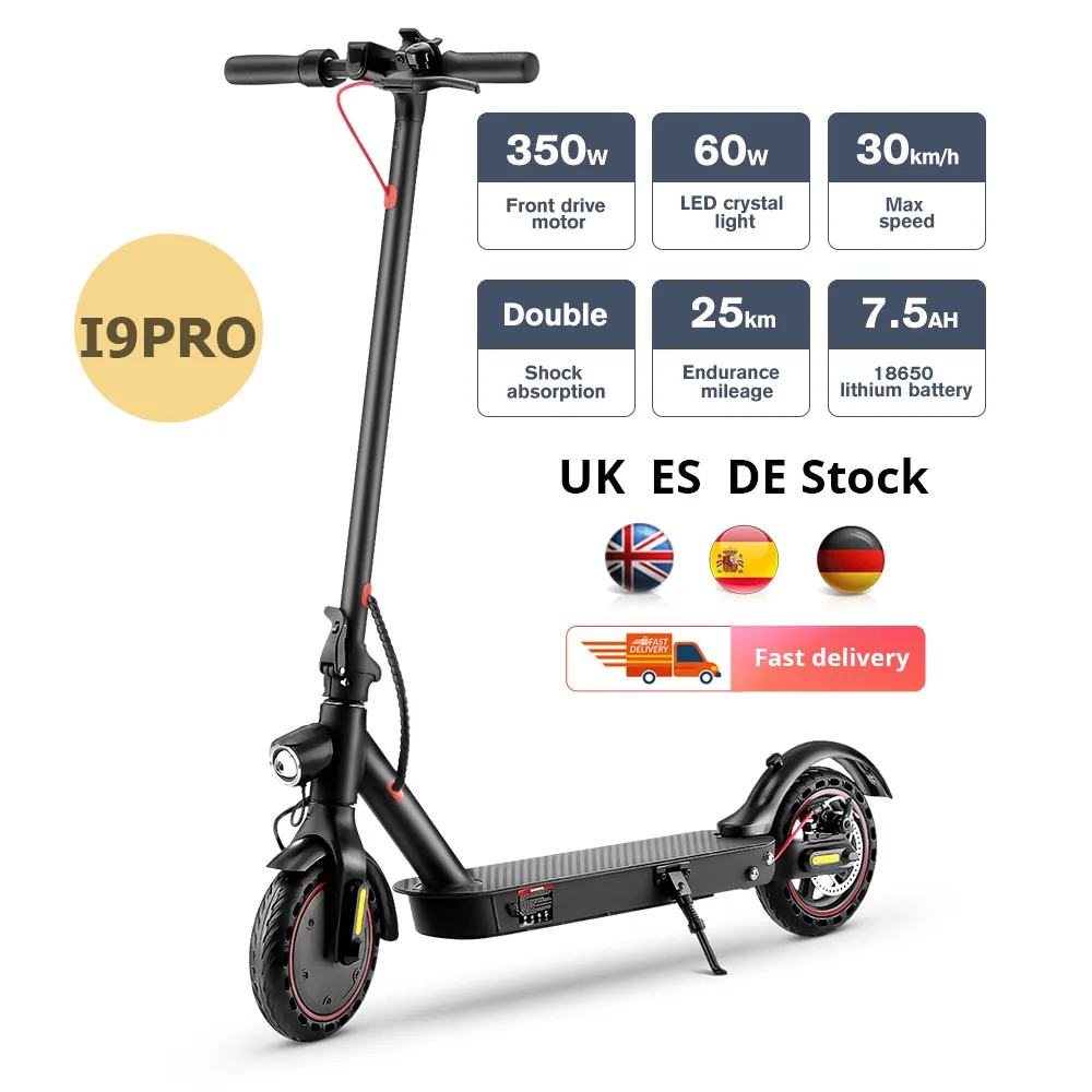 

DDP UK/EU /USA Warehouse scooter 350W 7.5 ah 30 km with APP 8.5 inch E9D i9pro electric kick scooters for adult