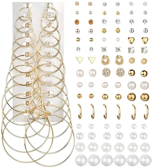 

Wholesale Assorted Multiple Styles Big Hoop Earrings Multi-size Crystal Pearl Earring Stud Sets for Women Girls