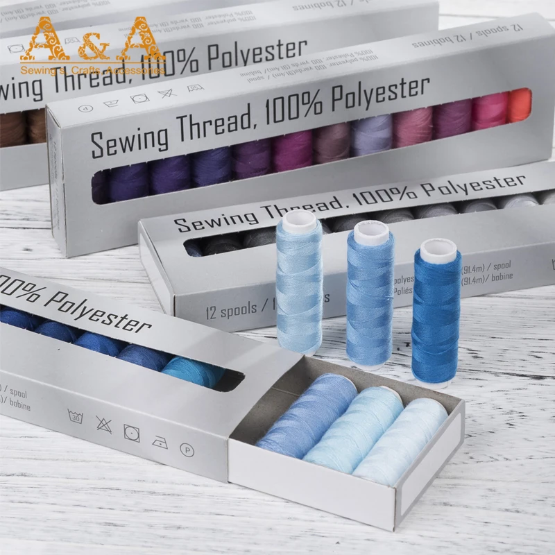 

40/2 Travel Small Polyester Spun Sewing Thread Set with Box Vietnam 100% Polyester 100 Yards 12 Colours/set Dyed