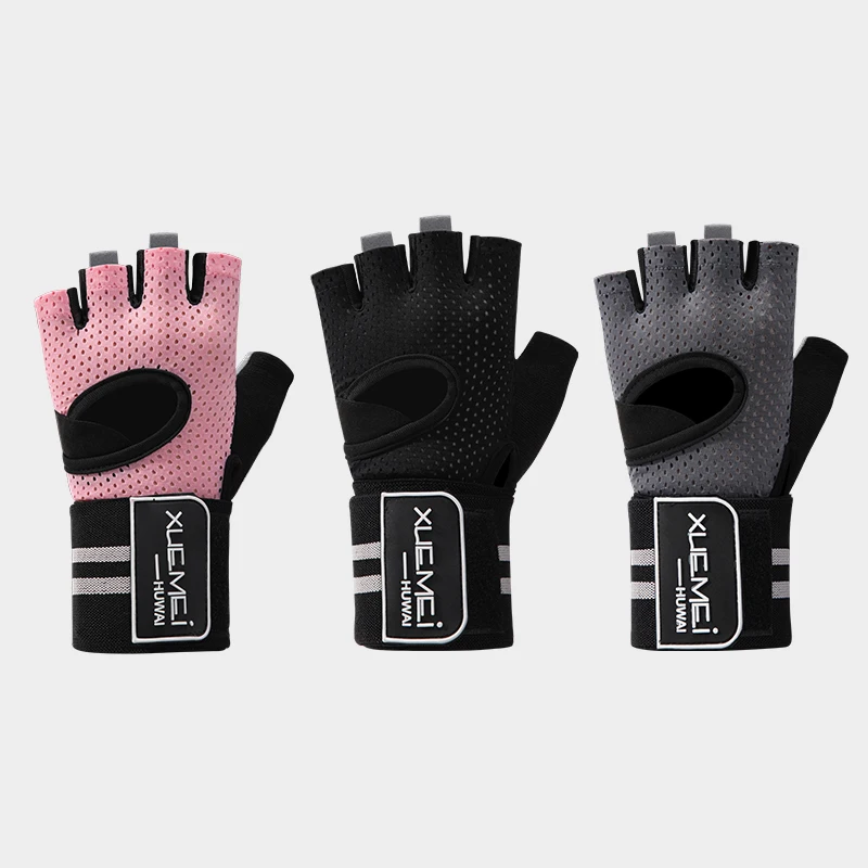 

Wholesale anti-slip wrist support fingerless weightlifting sport gym fitness gloves for women, Black grey pink