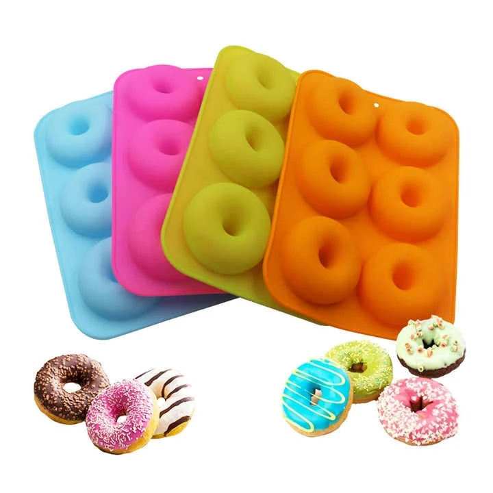 

6 Cavity Round Shaped Nonstick Cake Tools Silicone Doughnut Mold For Chocolate Cake Cheese Baking Pan, Blue, green, orange, deep pink
