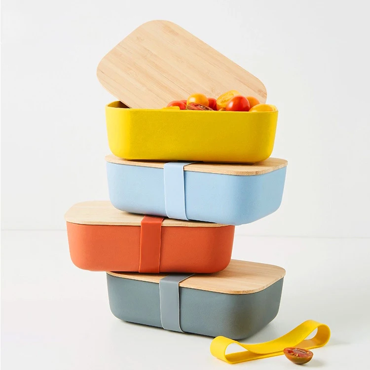 

Mikenda Wholesale Eco-Friendly Bamboo fiber Bamboo lid&spoon lunch box with logo custom, Customized color