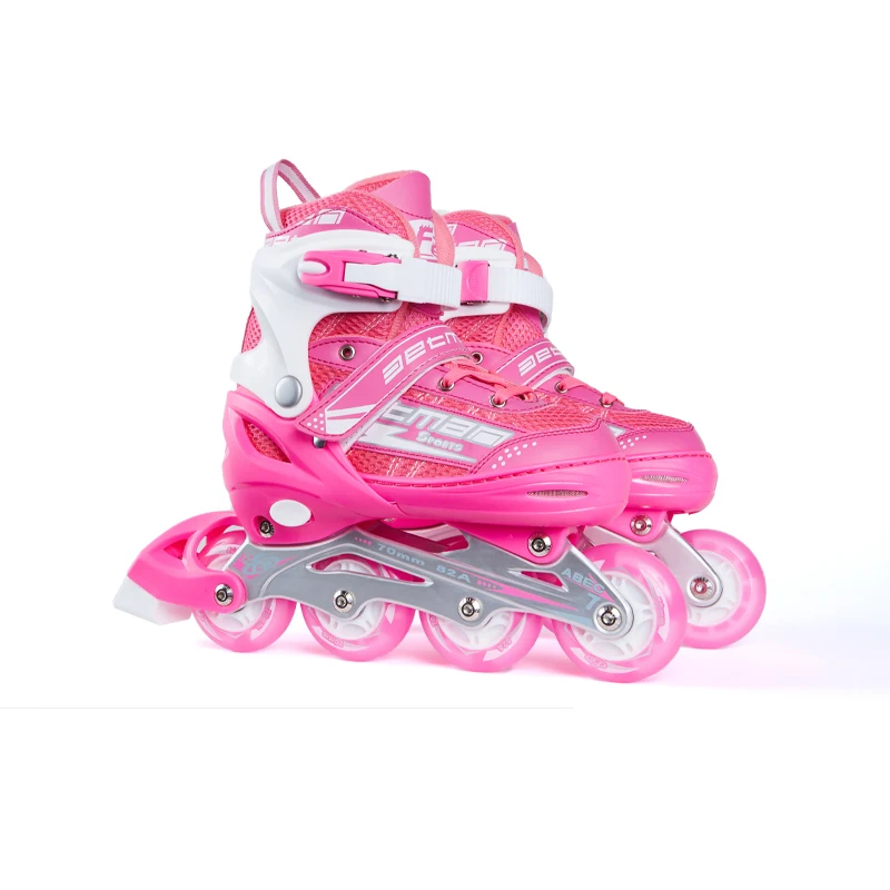 

Eight-wheel full flash children's Inline adjustable roller skates Thickened aluminum alloy bracket roller skates speed, Blue pink