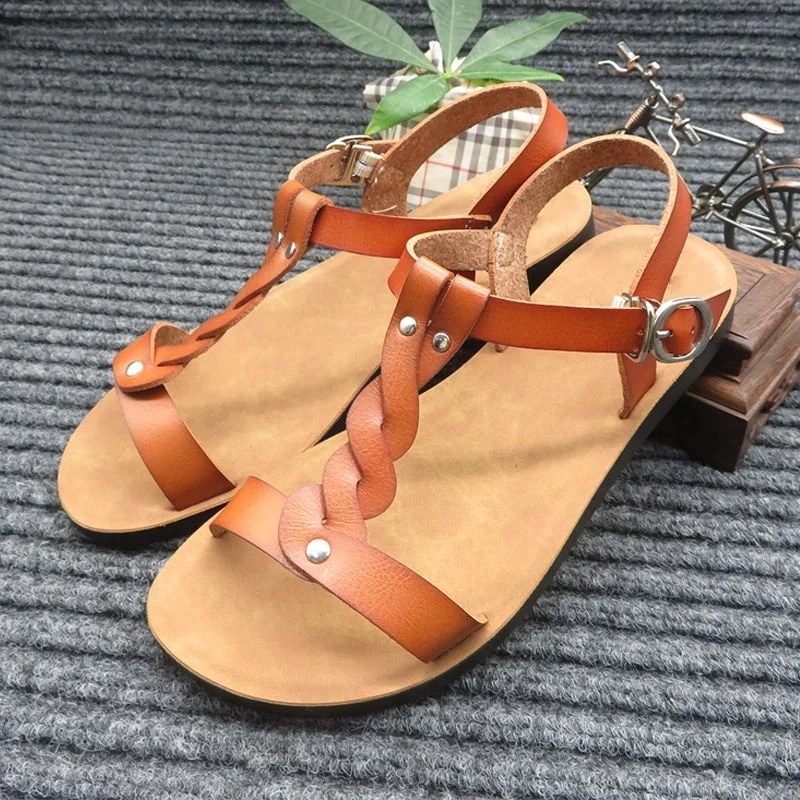 

Myseker Brown Plasticas Sandals New Design Sumer Jewelry Leather Sandals Roman Terkini Griego Pvc Sandal Femeninas Diseno