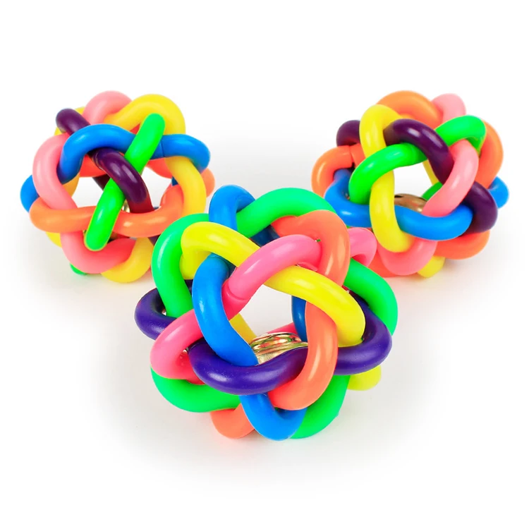 

High Quality Teeth Cleaning Dog Pet Rubber Chew Toy Chewing Colorful Ball with Bell