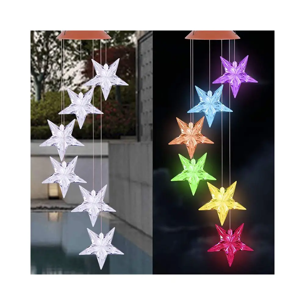 
Wholesale outdoor wind chimes color changing romantic wind chimes star decoration solar light 