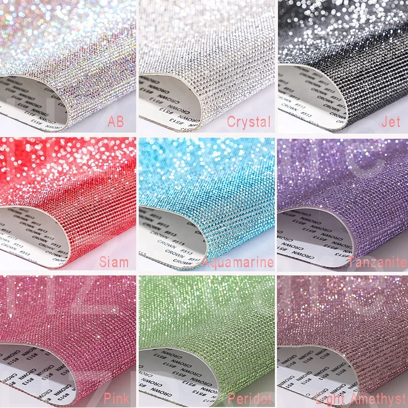 

HZRcare Fast Delivery Wholesale 24*40cm SS6 Rainbow Colors Crystal Glass Hot Fix Rhinestone Mesh Sheet, 17colors