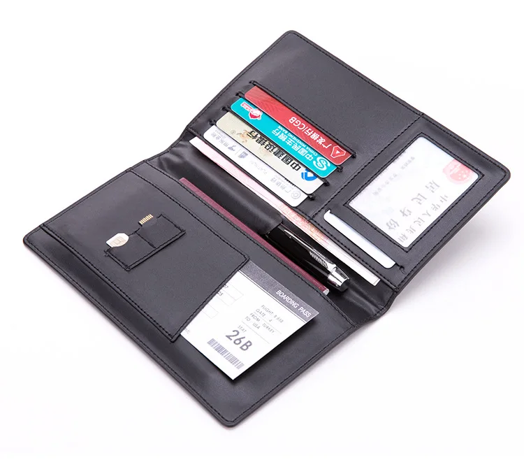 

Leather Passport Wallet with Air tickets pocket - Unisex, Red, blue, black, brown