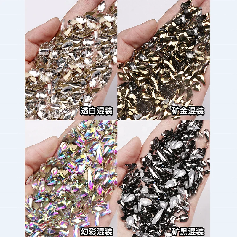 

Diamond Different Shape Glitter Crystal Clear AB Mix Size Rhinestone Glass Stone Nails Decoration 3D Stamping Art Nails, Multicolor