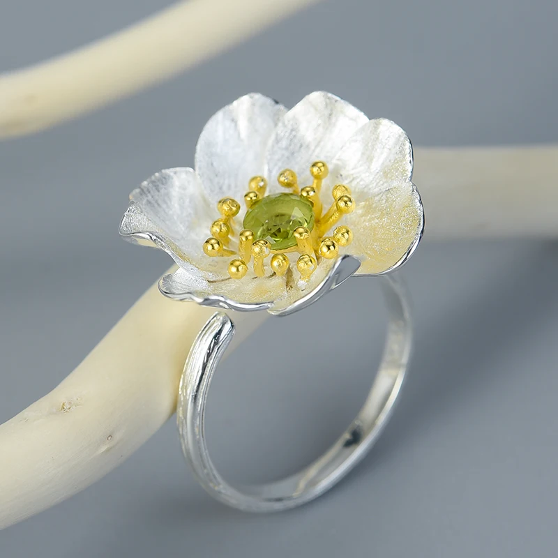 Wholesale jewelry 2023 Anemone flower ring  925 sterling silver gemstone ring