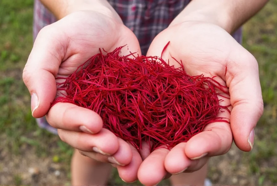 Saffron crocus flowers in full bloom with close-up of the red stigmas ready for harvesting