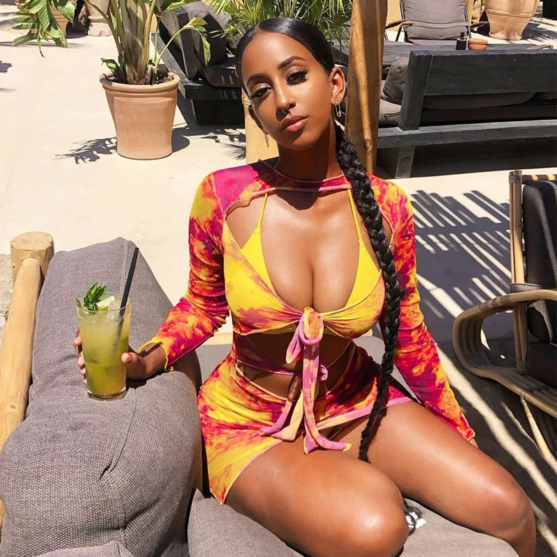 

New Fall Long Sleeve Sheer Mesh Tie Up Wrap Hollow Out Sexy Camo Clothes Mini Flower Girls' Dresses, 1colors in stock