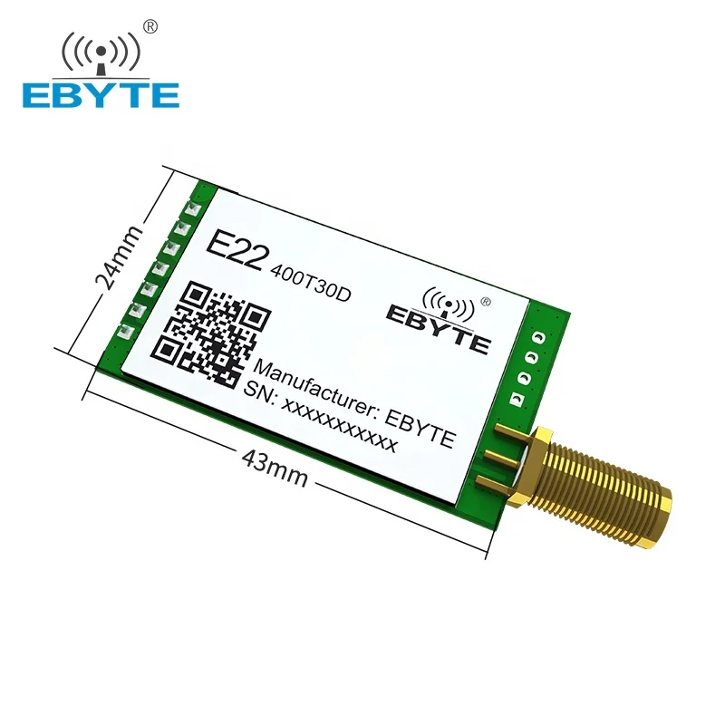 

Ebyte E22-400T30D Semtech SX1268 UART 10Km Range 433Mhz 30dBm DIP 24*43mm CE RoHs FCC TCXO LoRa RF Module