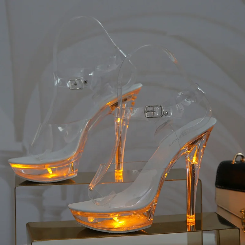 

1JJM01 Trendy High Heels With Light Clear Sandal 3Cm Platform New Design Led Heels, As picture or custom