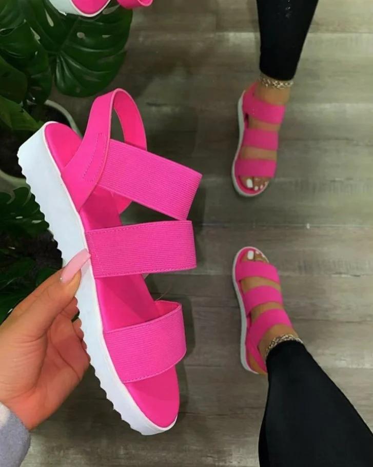 

Factory Price Girls Elastic Strap Summer Flat Anti-slip Slippers for Women Slide Slipper Teenagers Shoes Platform Sandals, Black/pink/yellow