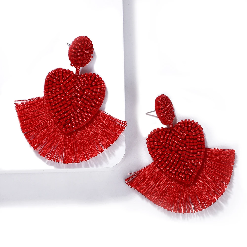 

Dvacaman 2019 Wholesale Bohemia Handmade Beaded Fashion Pendant Hoop Heart Stud Earrings For Women Jewelry Accessories Wedding, Picture