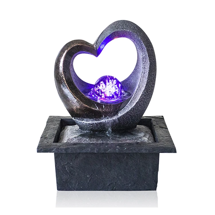 

Custom Indoor Tabletop Resin Heart-shaped Rolling Ball Water Waterfall Fountain, Multicolor