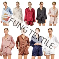 

Fung 6002 Pajama Sets Home Nightwear Wholesale Pajama Sets Women Two Pieces long Sleeve Satin Pajama Sets