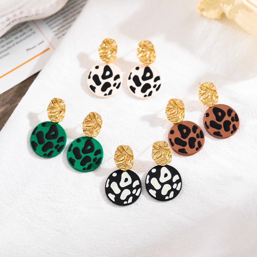 

New Wholesale Bohemian Gold Plated Leopard Drop Stud Earrings Geometric Pendant Hoop Earring Set For Women