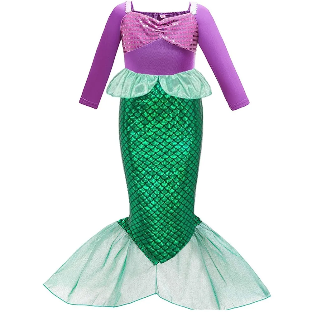 

Girls Princess Dress Long Sleeve Sequins Mermaid Costume, As picture show