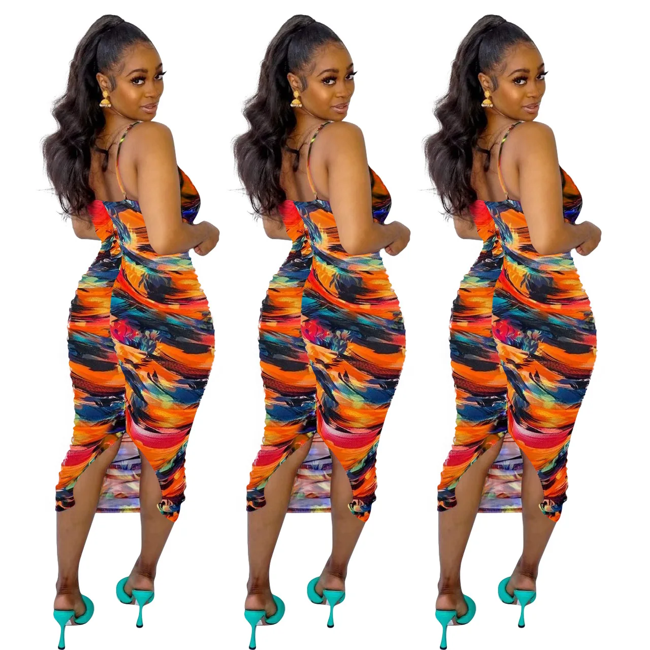 

2021 new women's print skirt with halter skirt, Picture color