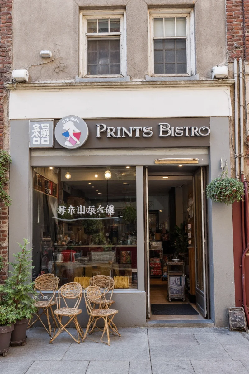 Family-friendly dining area with bistro prints on the walls