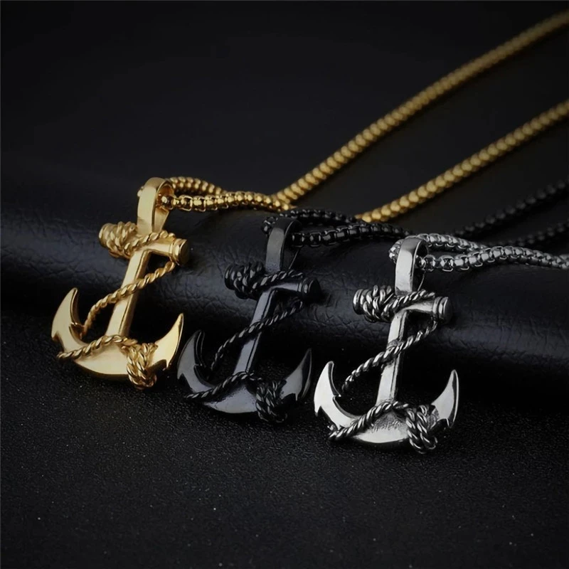 

SC New Arrivals Golden Anchor Pendant Necklace Minimalist Anchor Choker Chain Necklace Punk Jewelry for Men Women