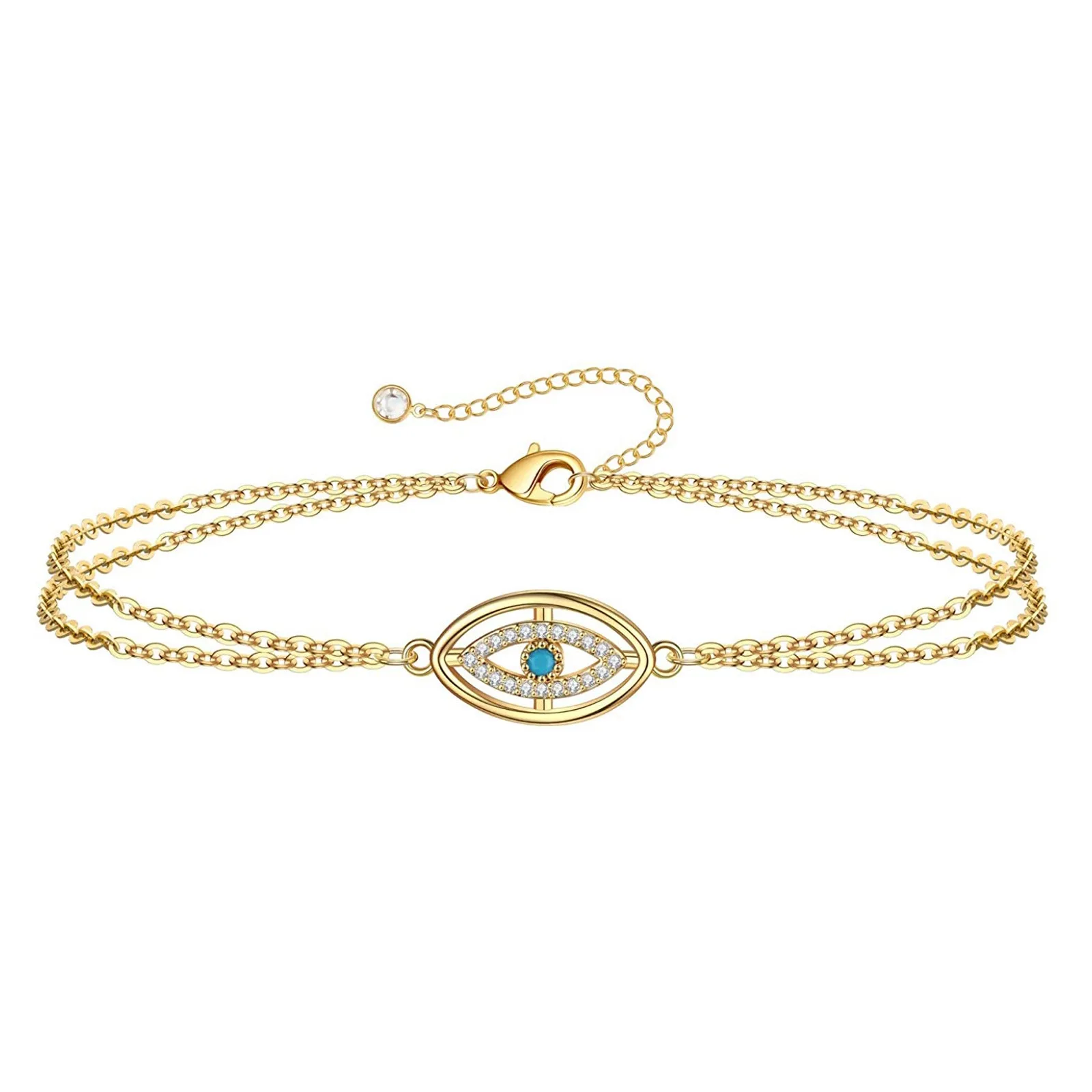 

Luxury Classic Layer Evil Eye Charm Bracelet for Women Shiny Princess Cut Cubic Zircon CZ Adjustable Bangles Copper Jewelry Gift