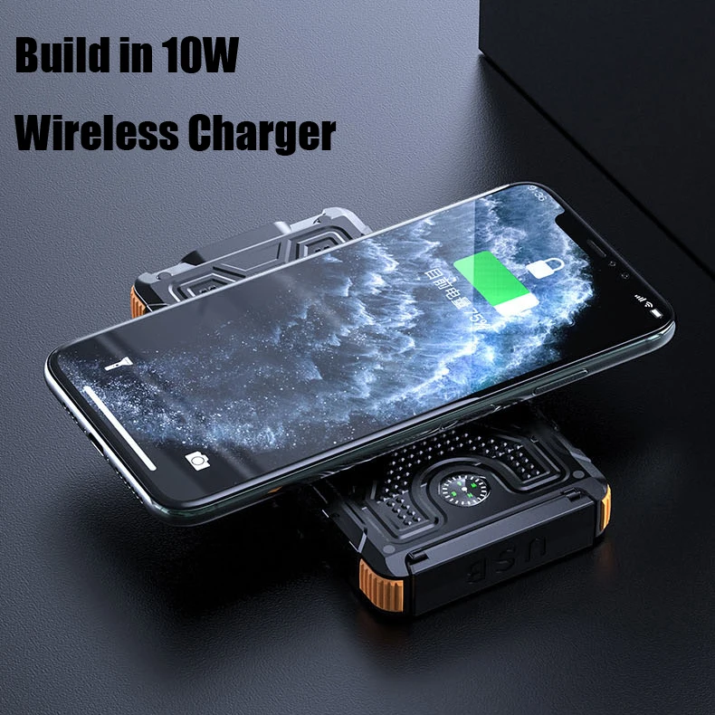 

New Products Consumer electronics wholesale OEM 12000mah portable solar power bank Q wireless Charger for mobile with lanyard