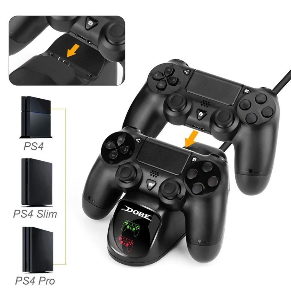 

PS4 Game Controller Joypad Joystick Handle USB Charger Dual USB Fast Charging Dock Station for Playstation 4 PS4 Slim / PS4 Pro, Black