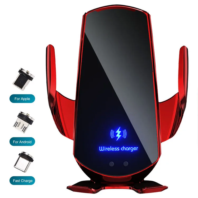 

Q3 Fast Charging Auto Clamping Phone Car Holder Wireless Charger For Samsung For Huawei, Silver/black/red/champagne/blue